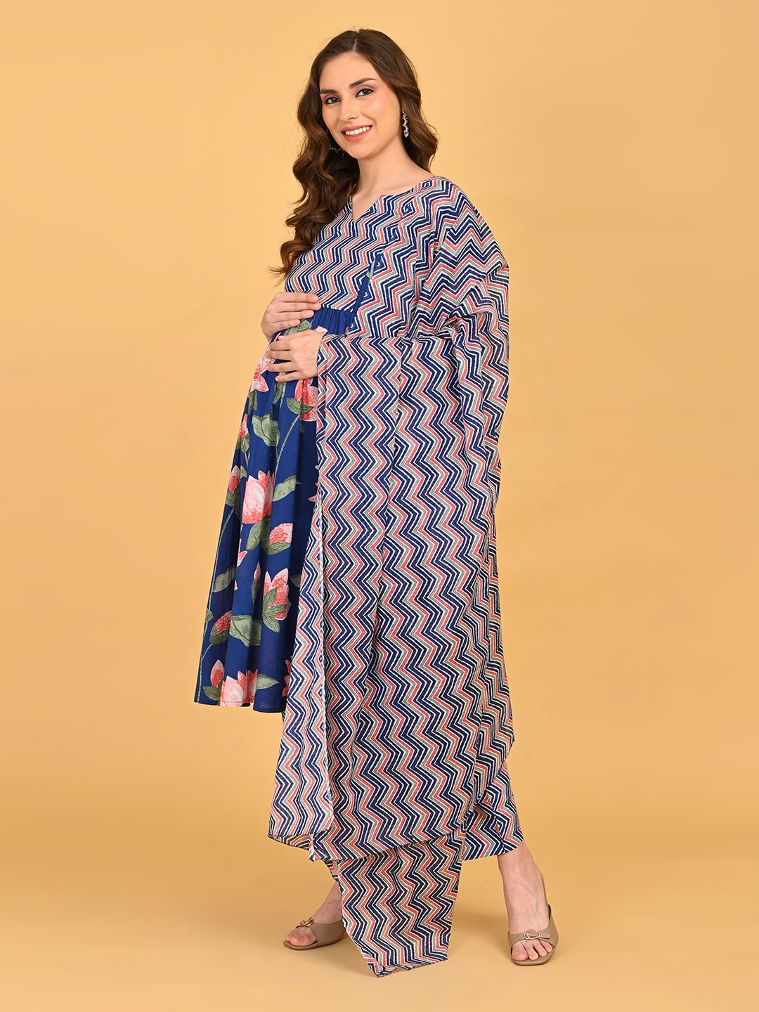 NeelVaani Maternity and Nursing Kurta Set Navy Blue