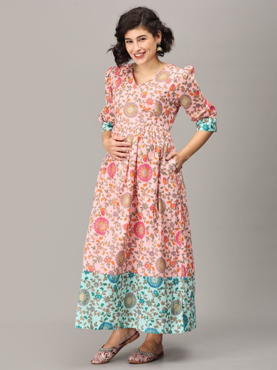  Neerja Muslin Maternity and Nursing Maxi Dress Pink