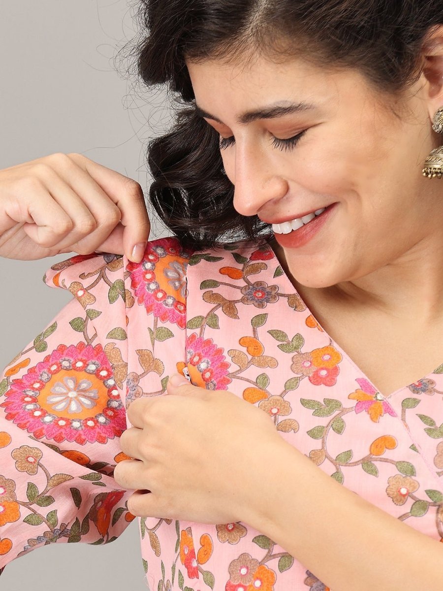  Neerja Muslin Maternity and Nursing Maxi Dress Pink