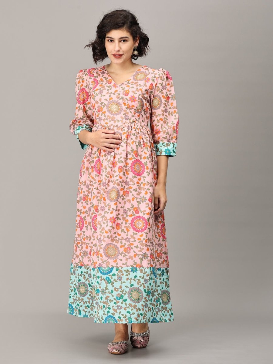  Neerja Muslin Maternity and Nursing Maxi Dress Pink