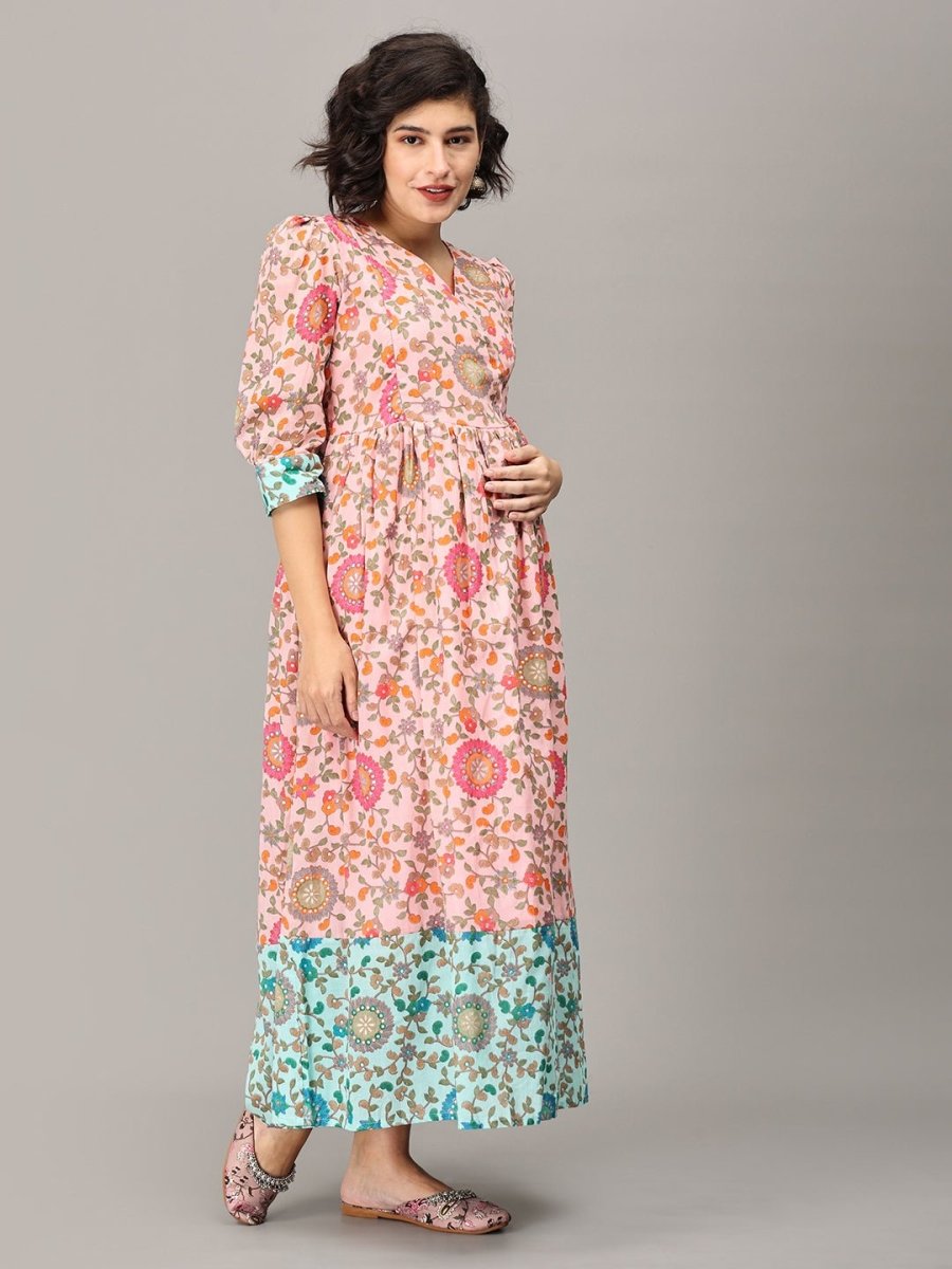  Neerja Muslin Maternity and Nursing Maxi Dress Pink