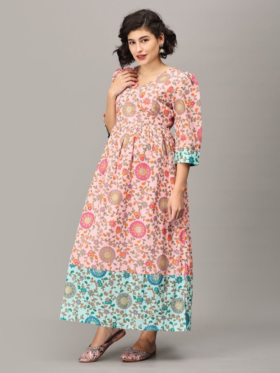 Neerja Muslin Maternity and Nursing Maxi Dress Pink