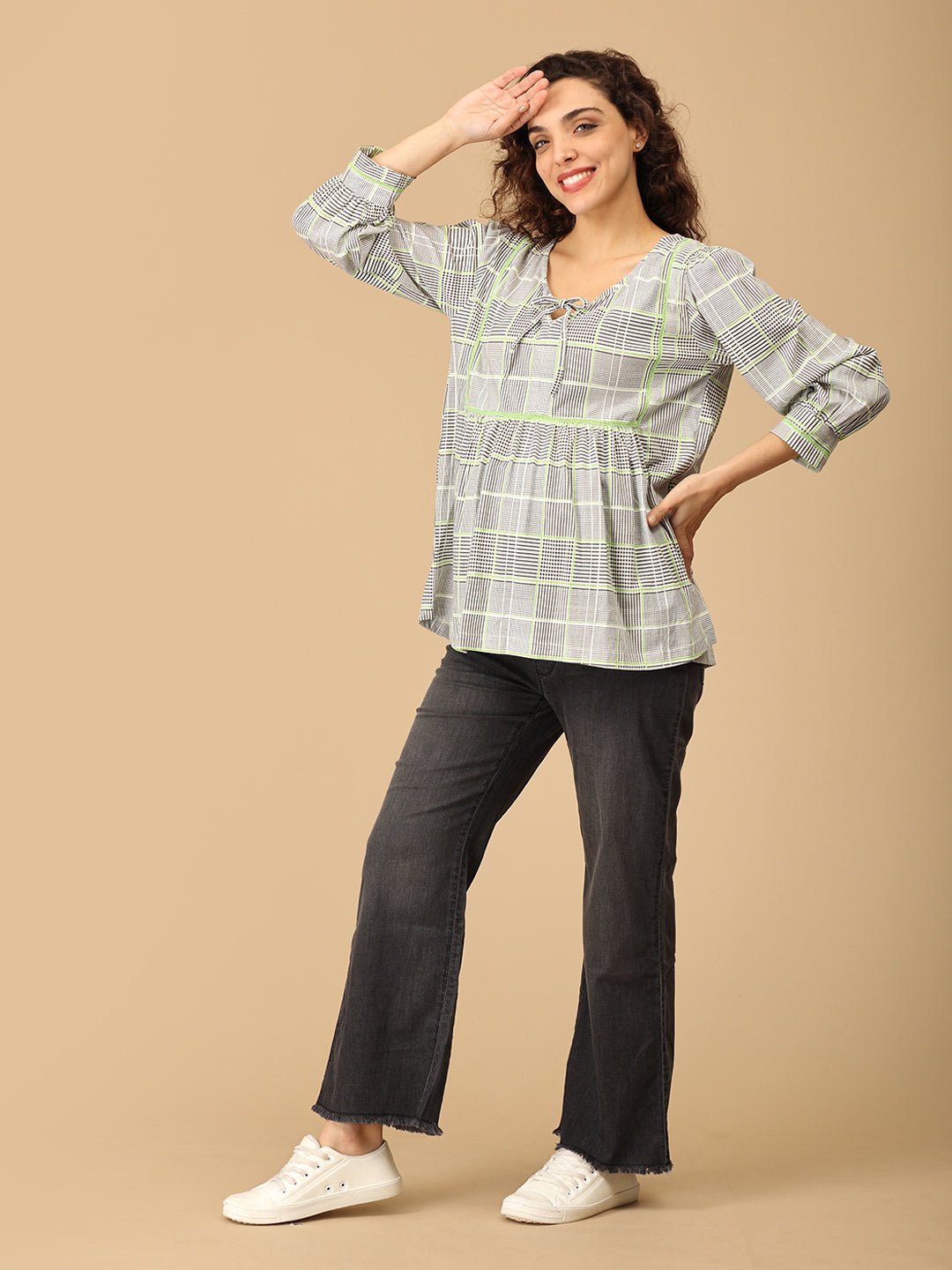  Neon Grid Maternity and Nursing Top Multi