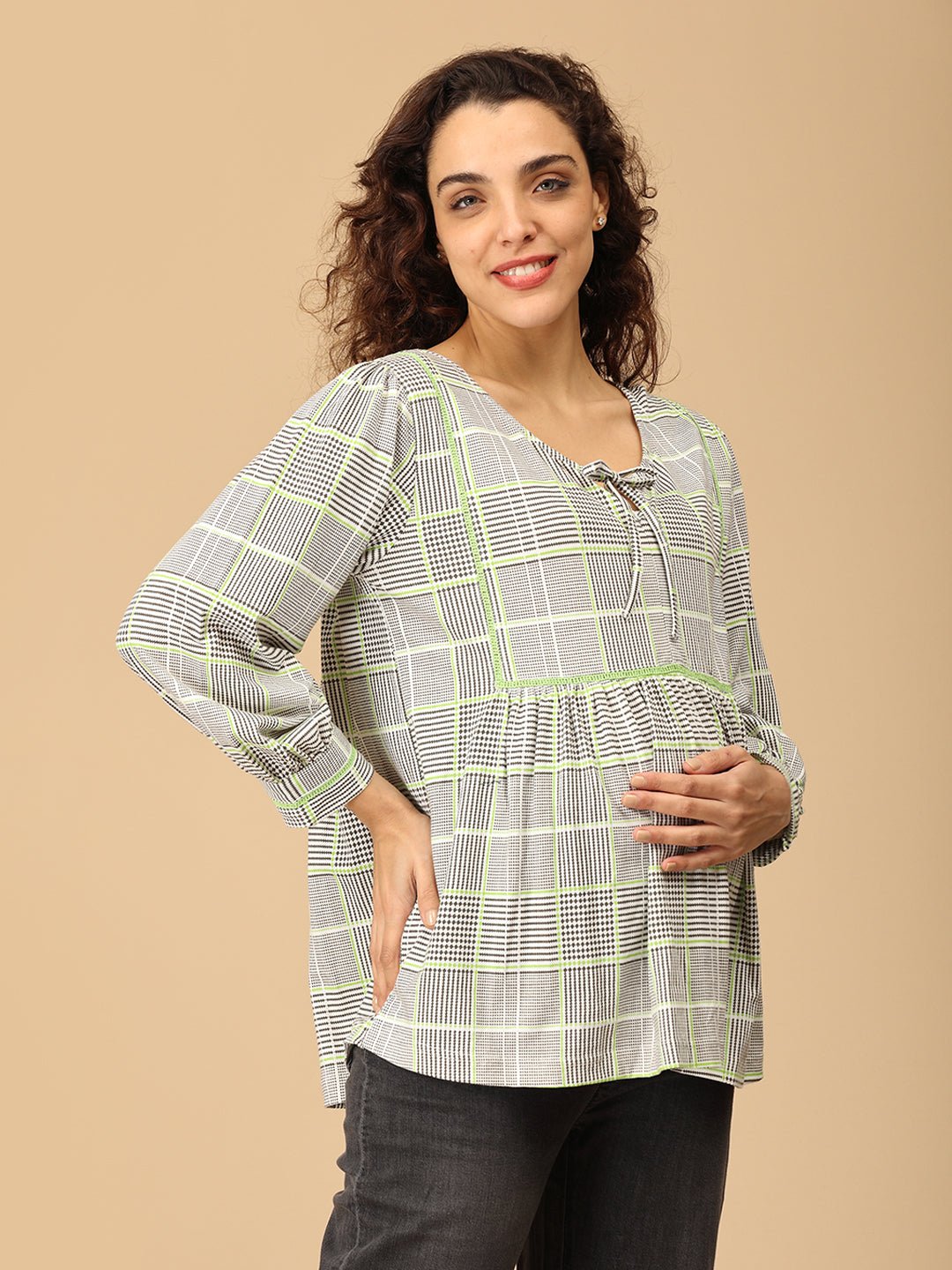  Neon Grid Maternity and Nursing Top Multi
