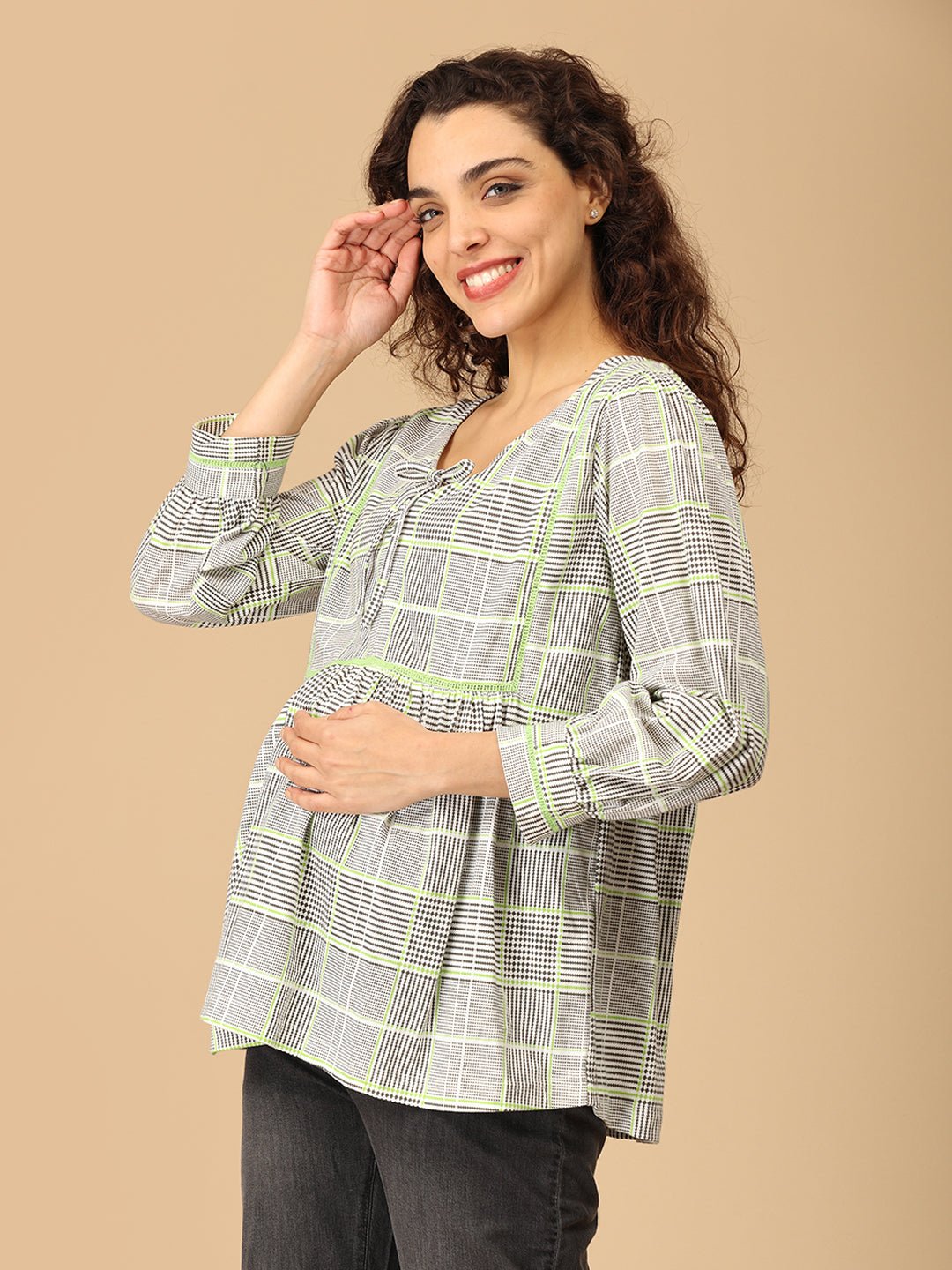  Neon Grid Maternity and Nursing Top Multi