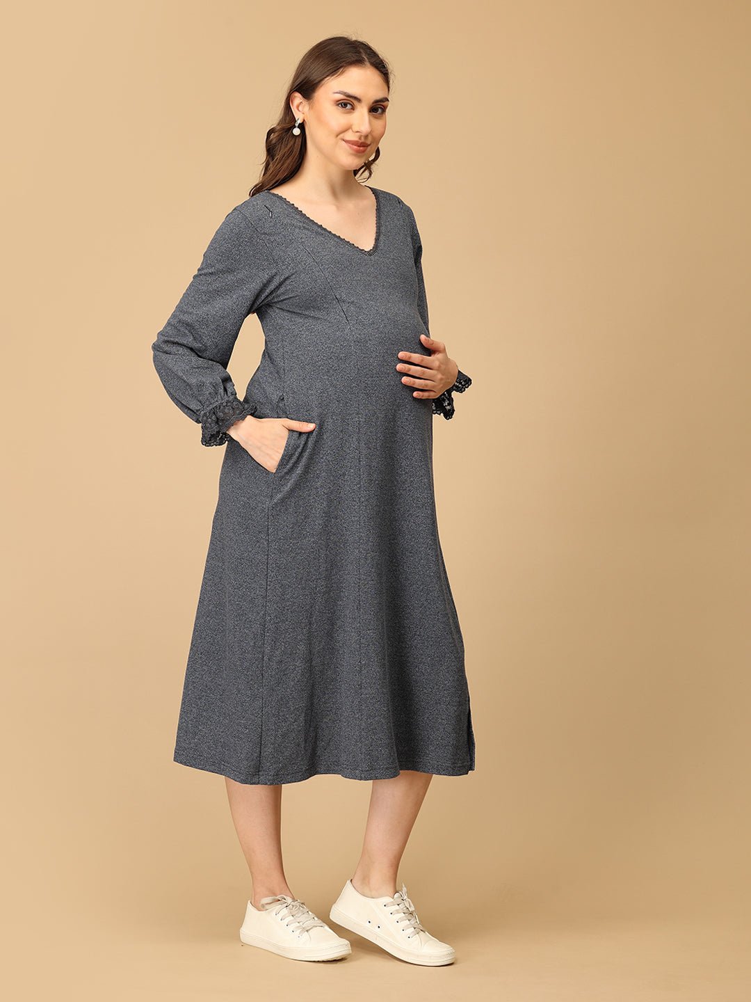  Night Shadow Maternity and Nursing Sweater Dress Grey