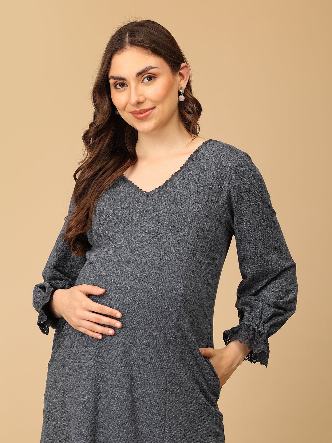  Night Shadow Maternity and Nursing Sweater Dress Grey