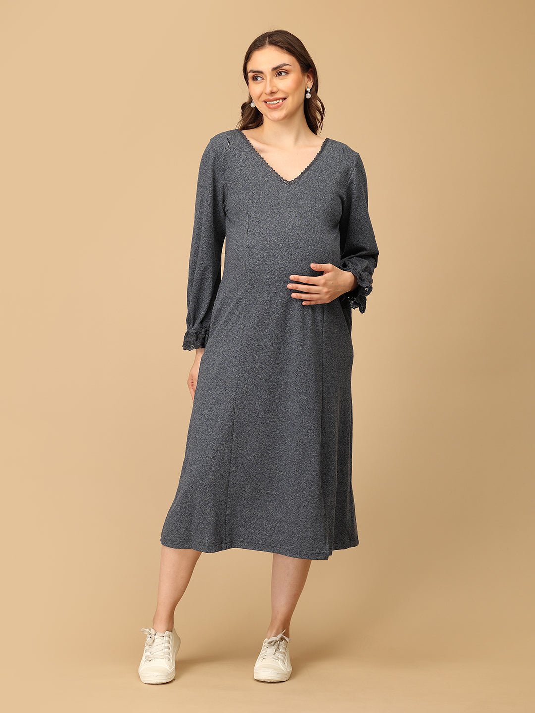  Night Shadow Maternity and Nursing Sweater Dress Grey