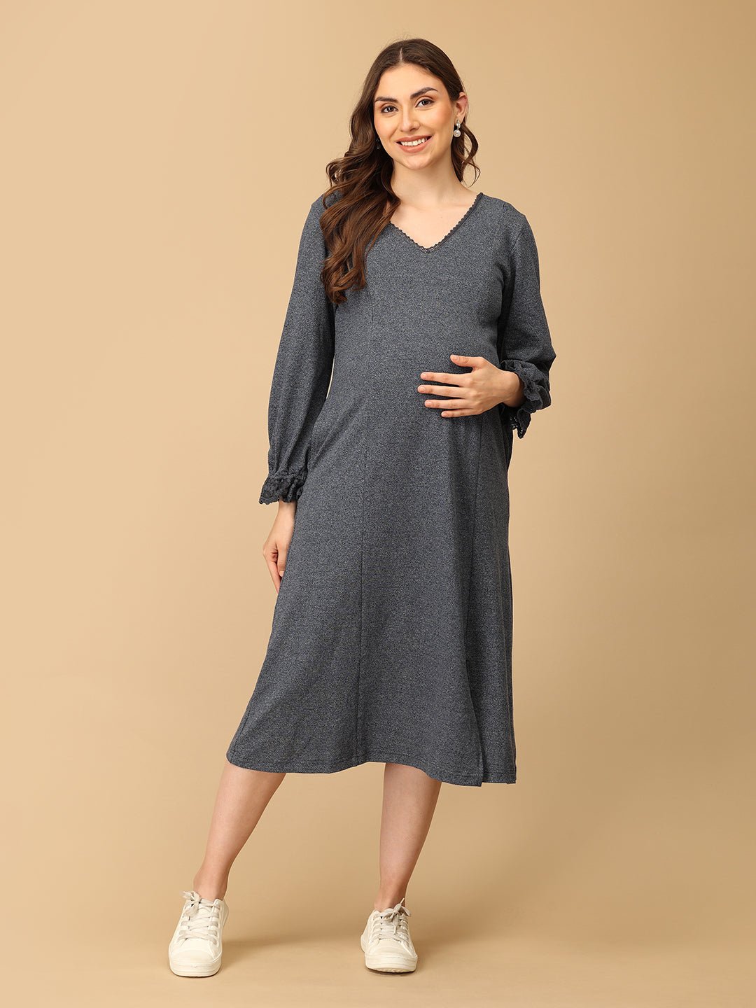  Night Shadow Maternity and Nursing Sweater Dress Grey