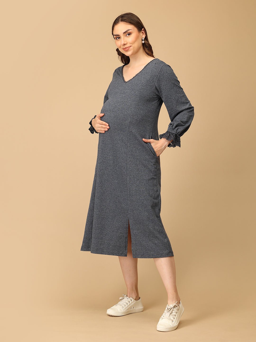  Night Shadow Maternity and Nursing Sweater Dress Grey