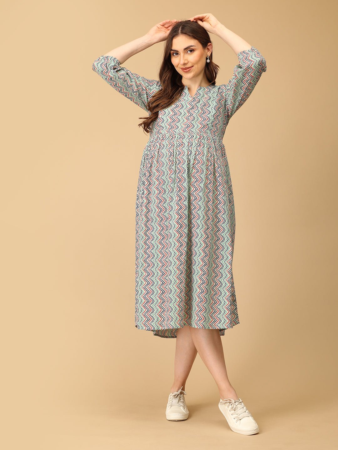  Nomad Chevron Maternity and Nursing Dress Multi