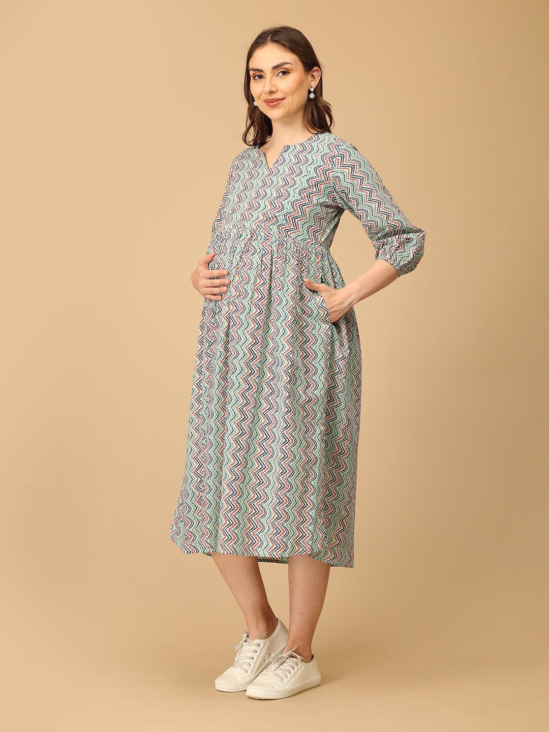  Nomad Chevron Maternity and Nursing Dress Multi