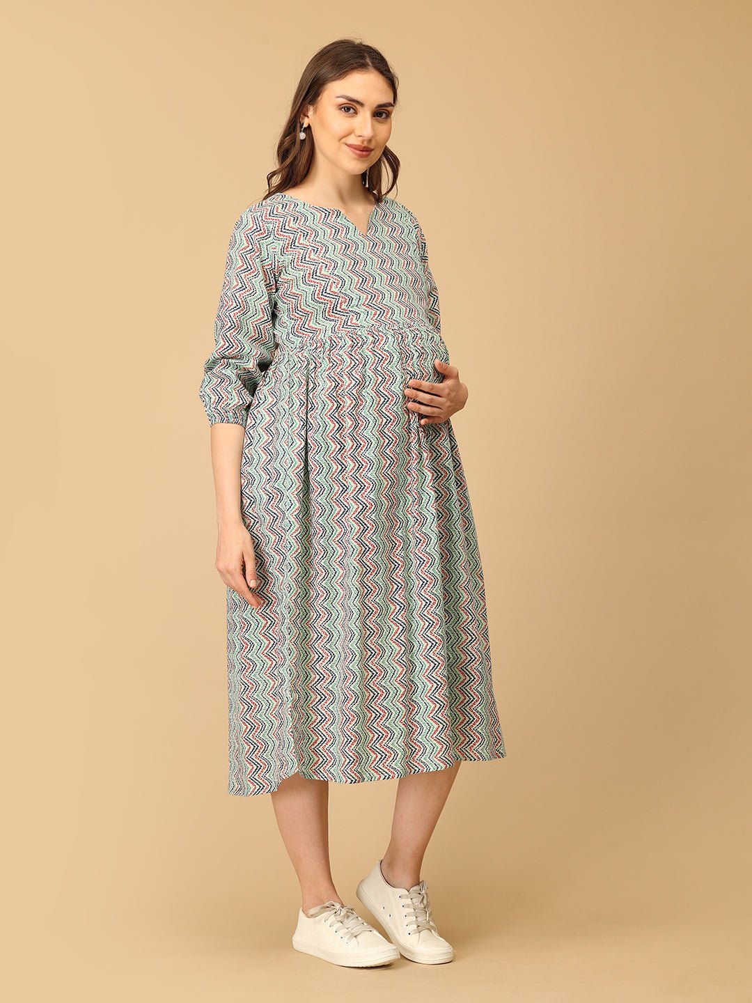  Nomad Chevron Maternity and Nursing Dress Multi