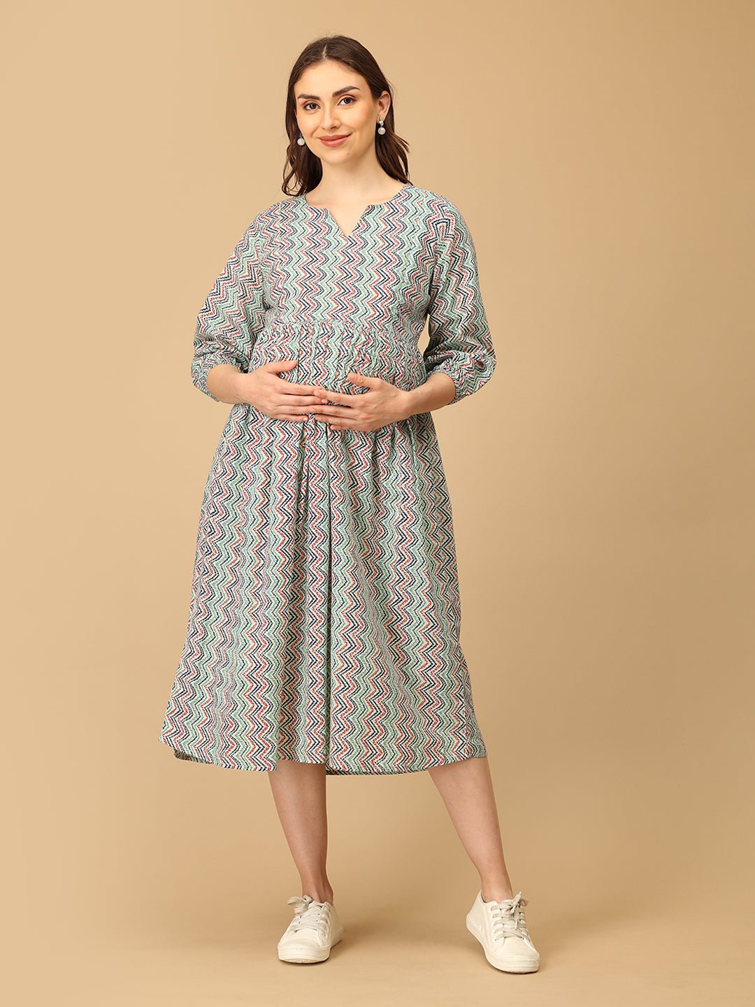  Nomad Chevron Maternity and Nursing Dress Multi