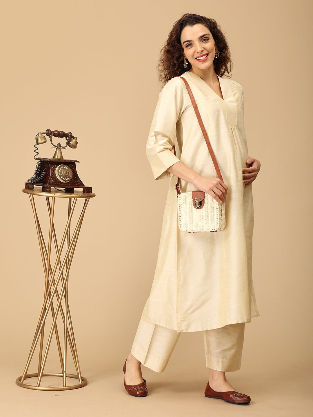  Noorlan Maternity and Nursing Silk Kurta Set Off White