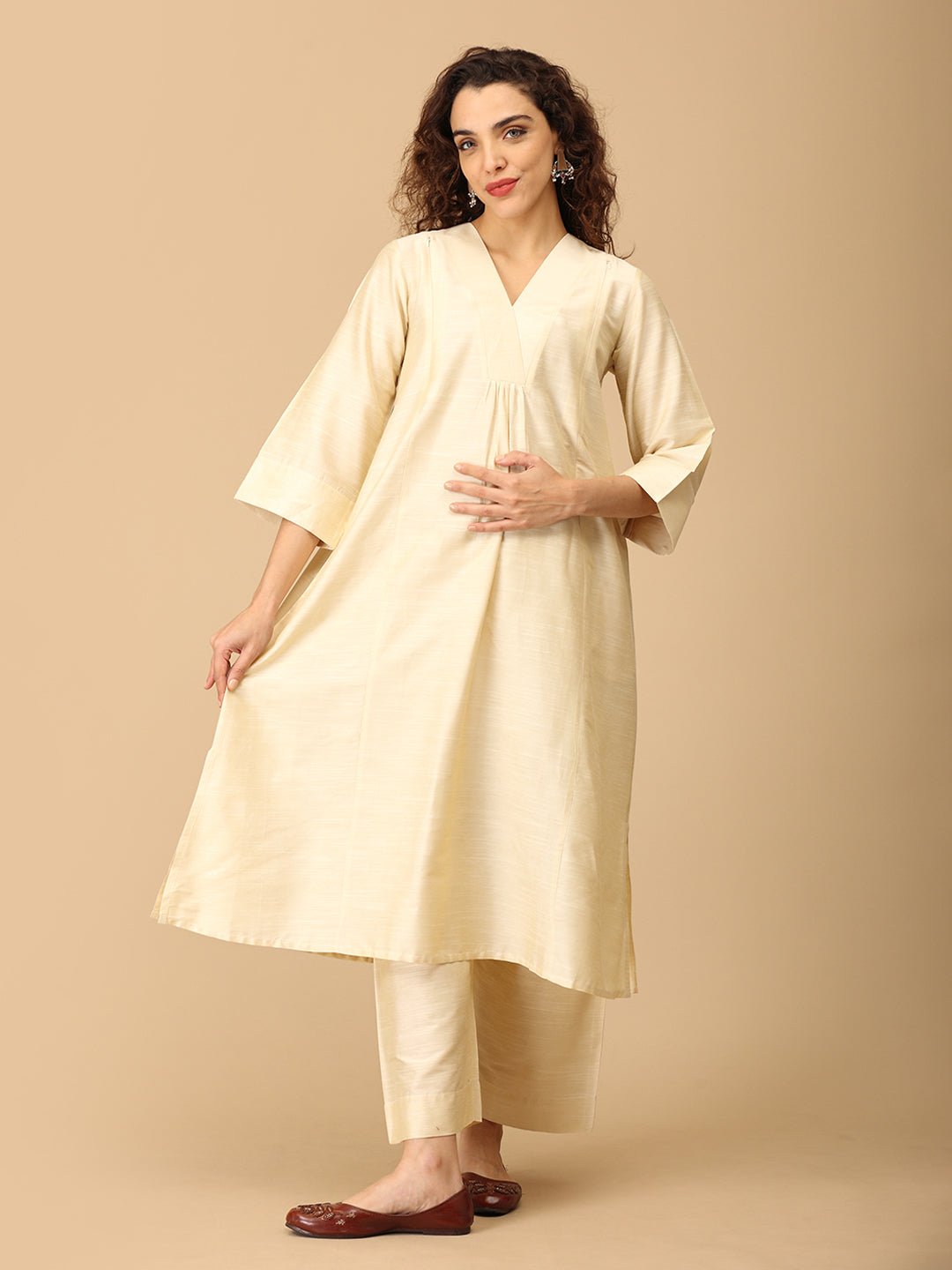  Noorlan Maternity and Nursing Silk Kurta Set Off White