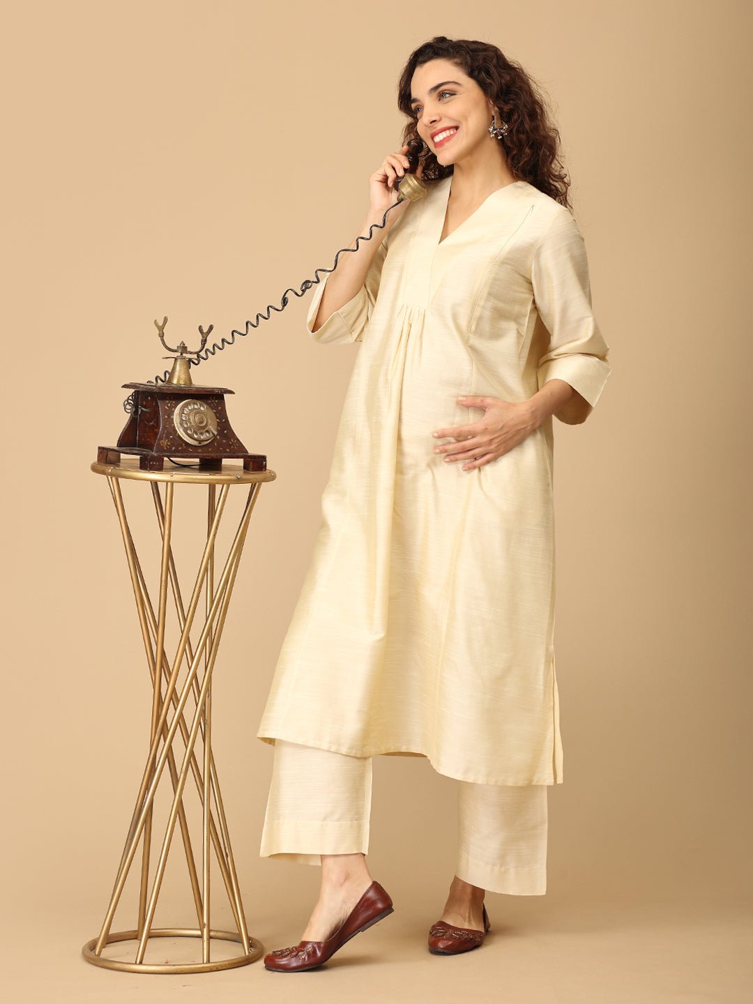  Noorlan Maternity and Nursing Silk Kurta Set Off White