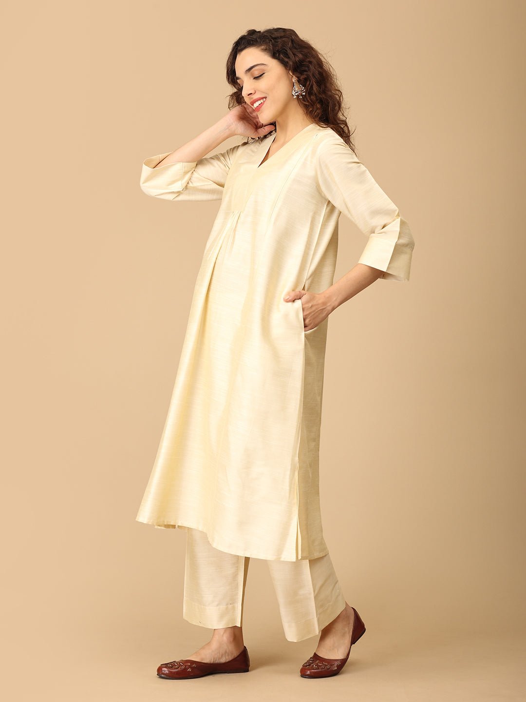  Noorlan Maternity and Nursing Silk Kurta Set Off White
