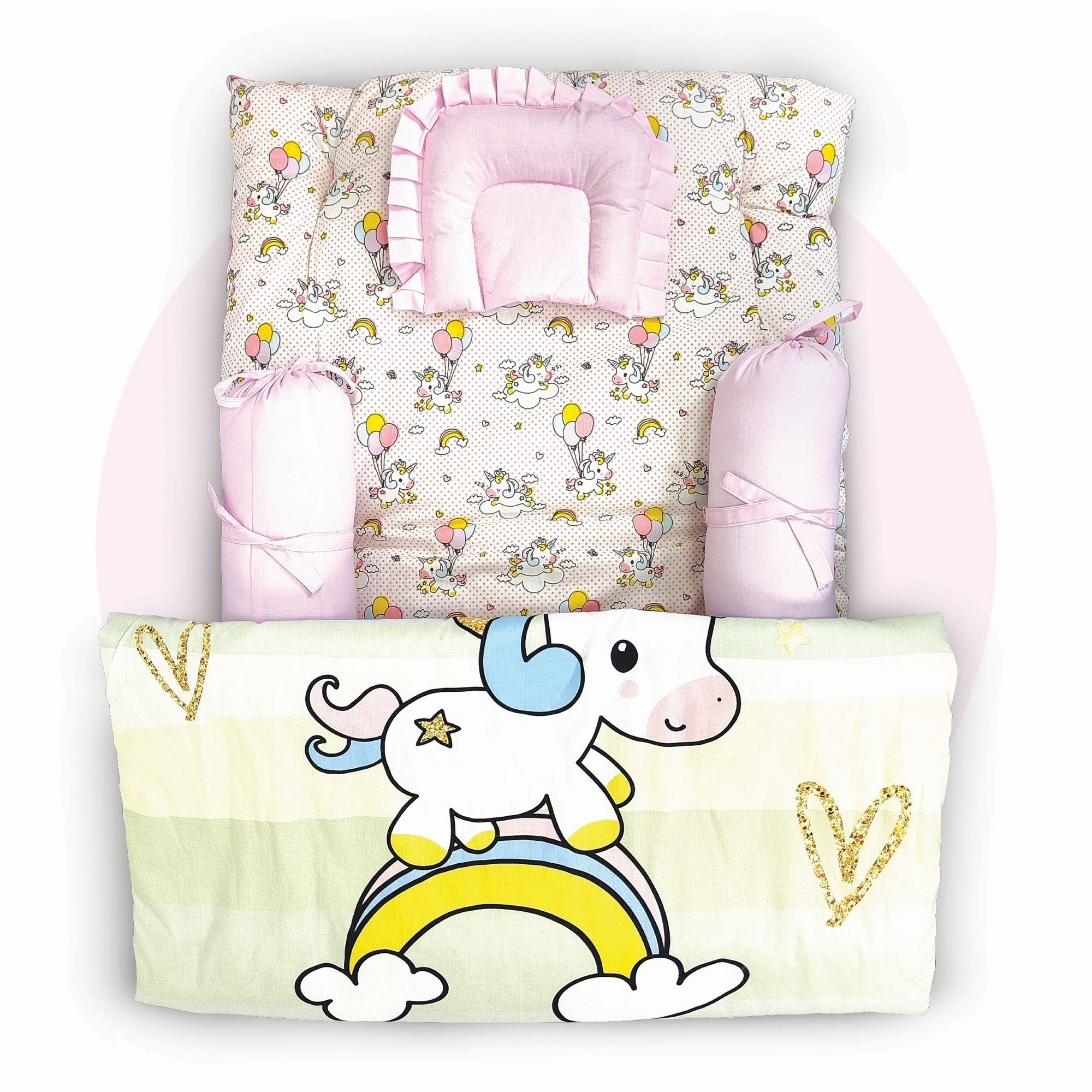 Unicorn Printed Cotton 5 Pcs Gadda Set For Babies