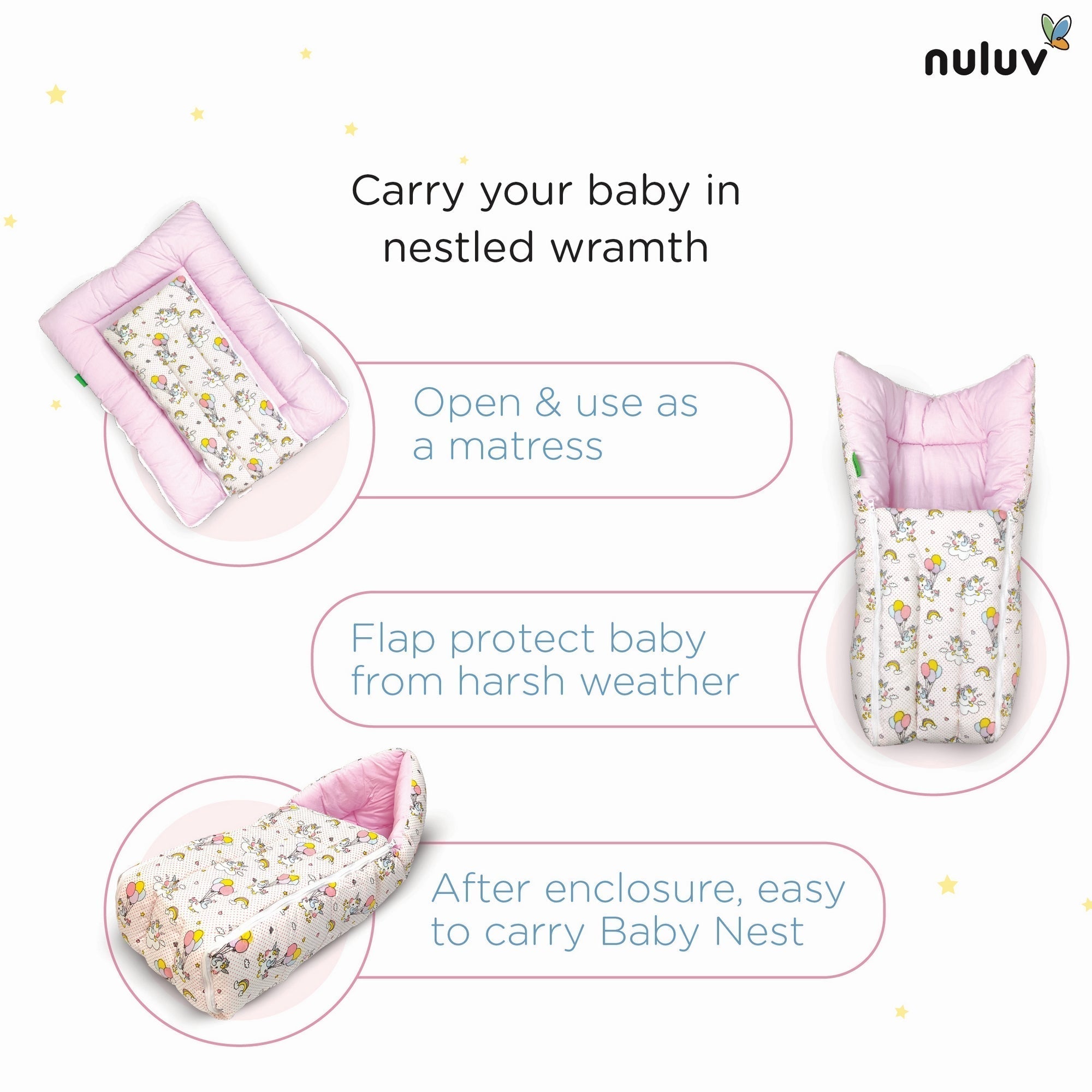 Unicorn Printed Cotton Carry Nest Carrier For Babies