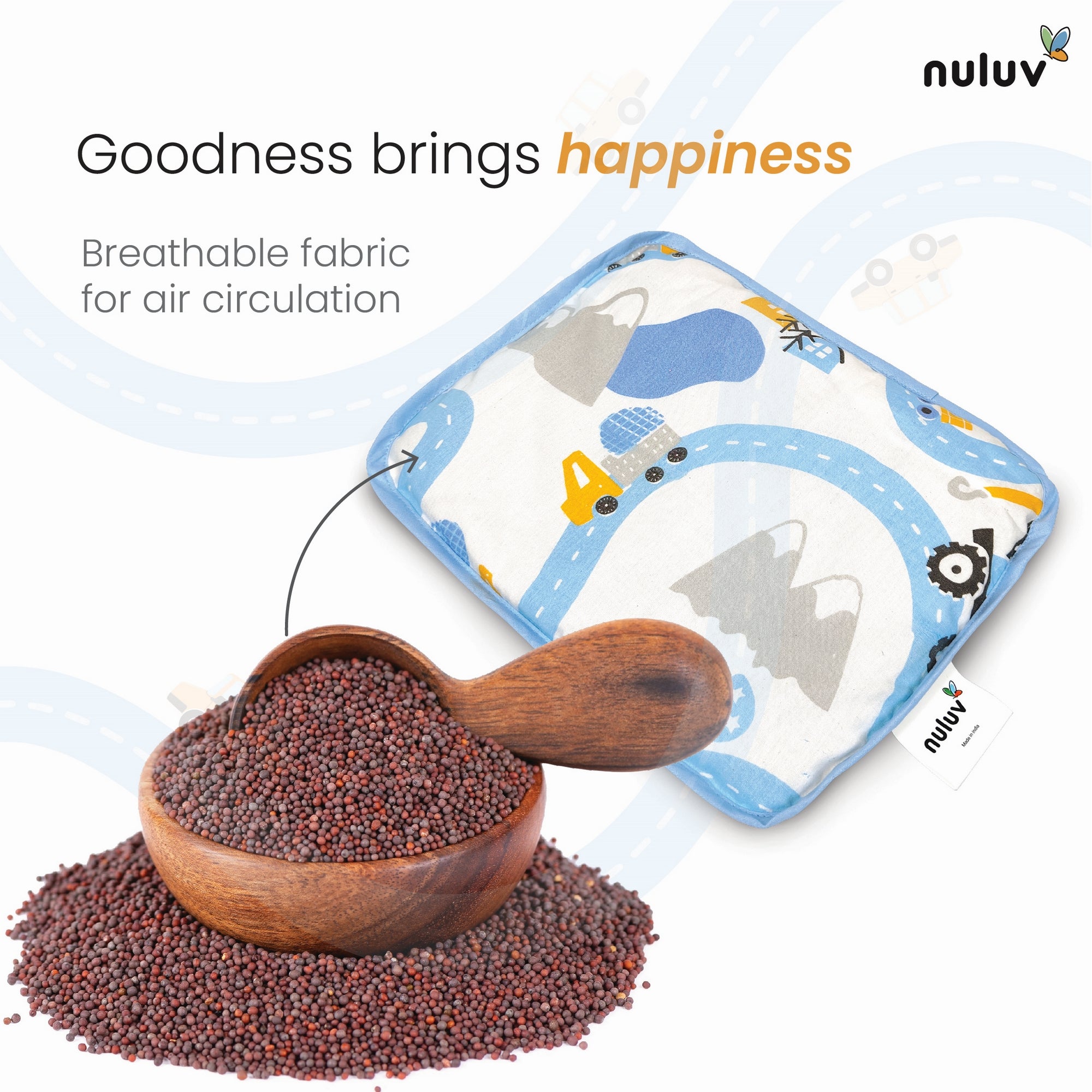 Transport 100% Cotton Rai Mustard Seed Baby Pillow For Newborns