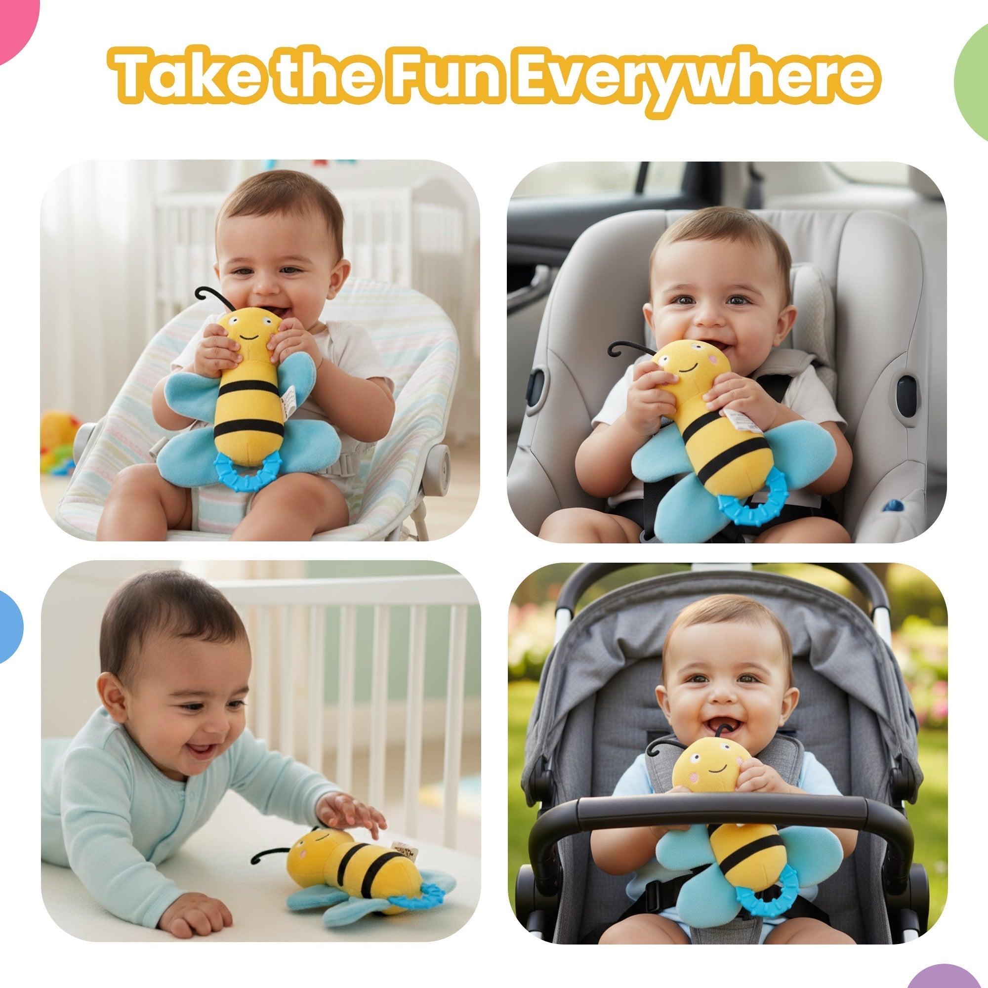 Crinkly Bee Plush Sensory Teether Toy For Babies