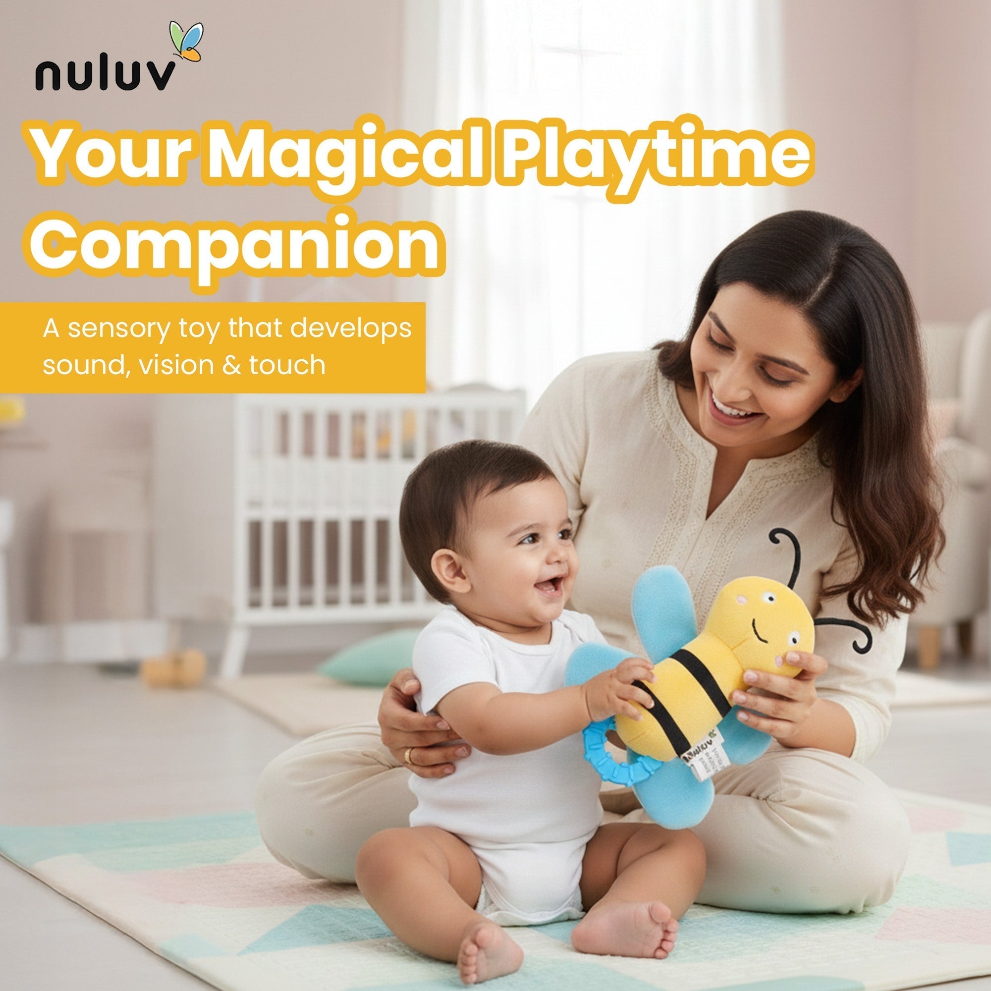 Crinkly Bee Plush Sensory Teether Toy For Babies
