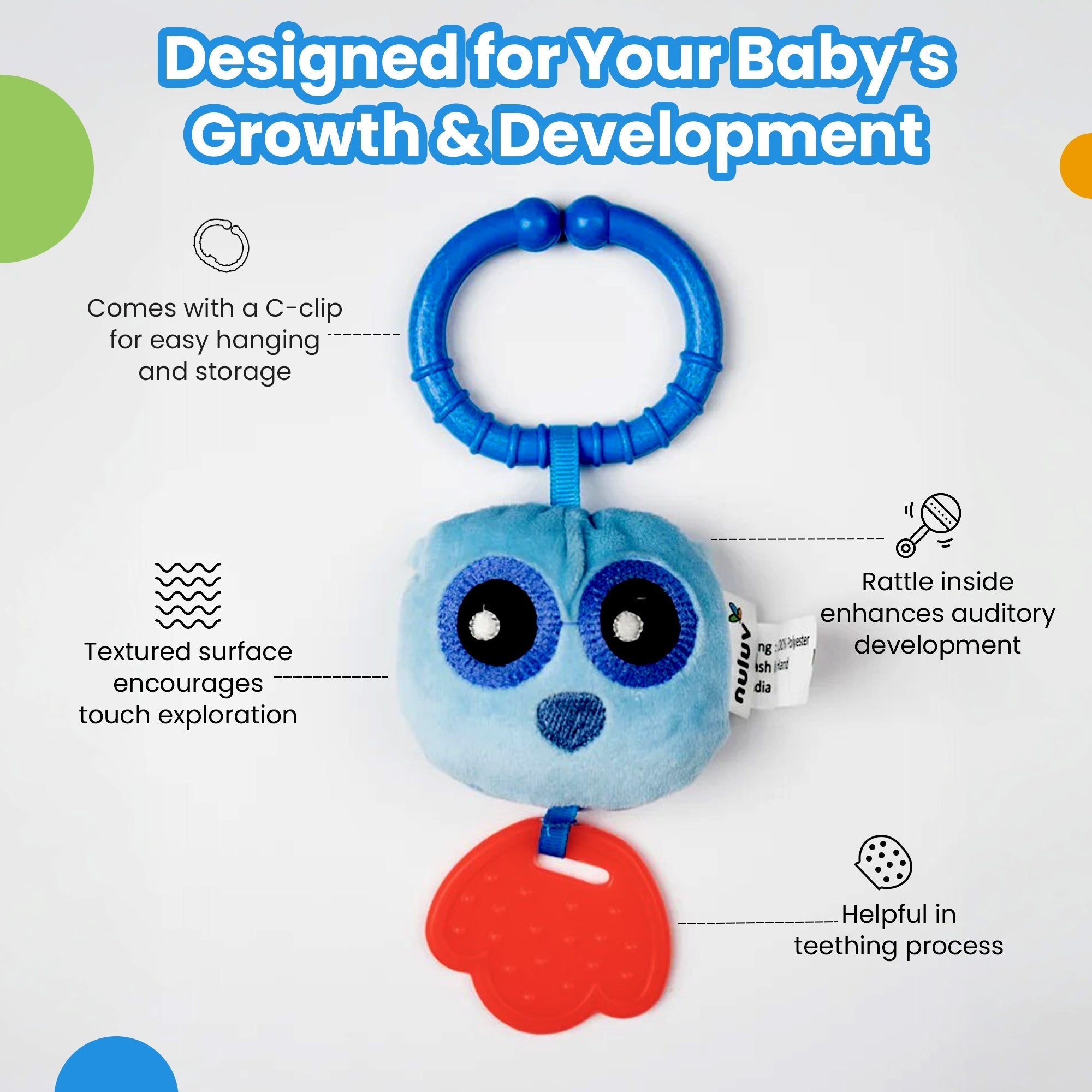 Nuluv Owl Soft Toy Teether Rattle For Babies