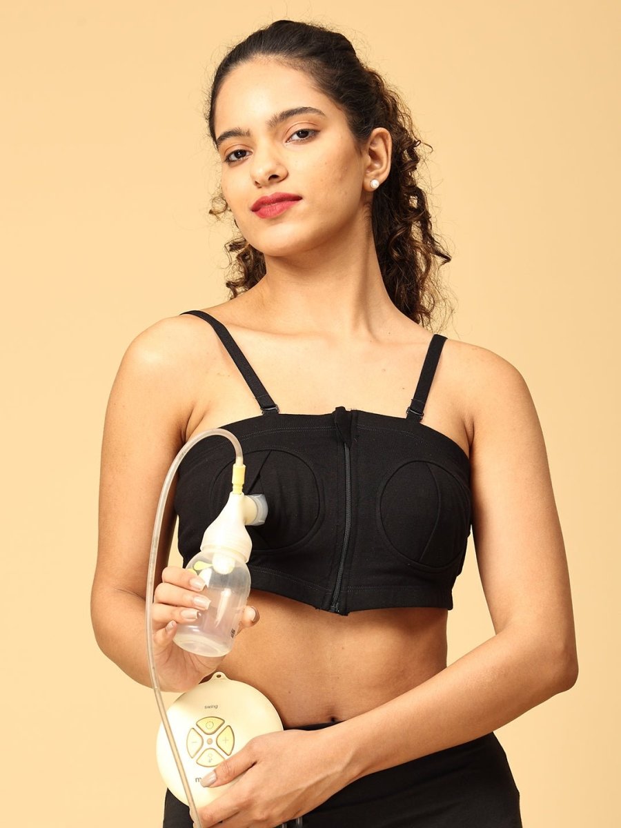  Nursing Pumping Bra Black-Hand Free Black