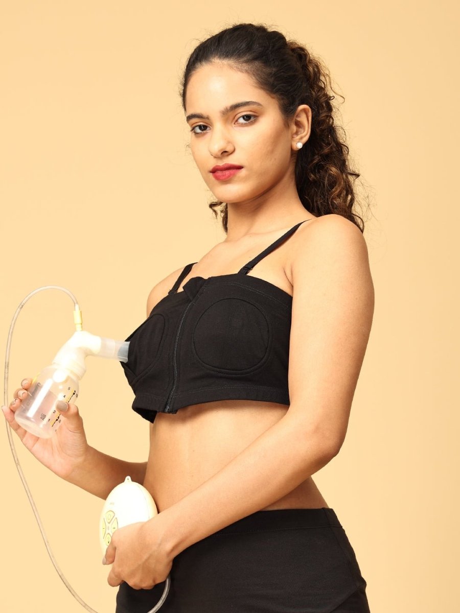  Nursing Pumping Bra Black-Hand Free Black
