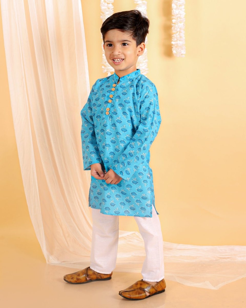 Ocean Blue Boys Kurta Pajama Set For Kids