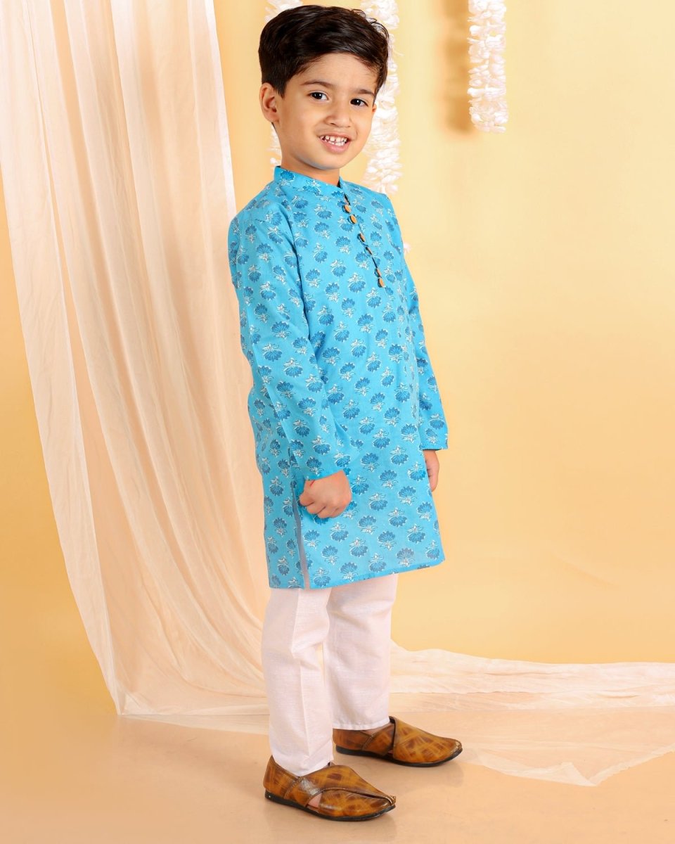 Ocean Blue Boys Kurta Pajama Set For Kids