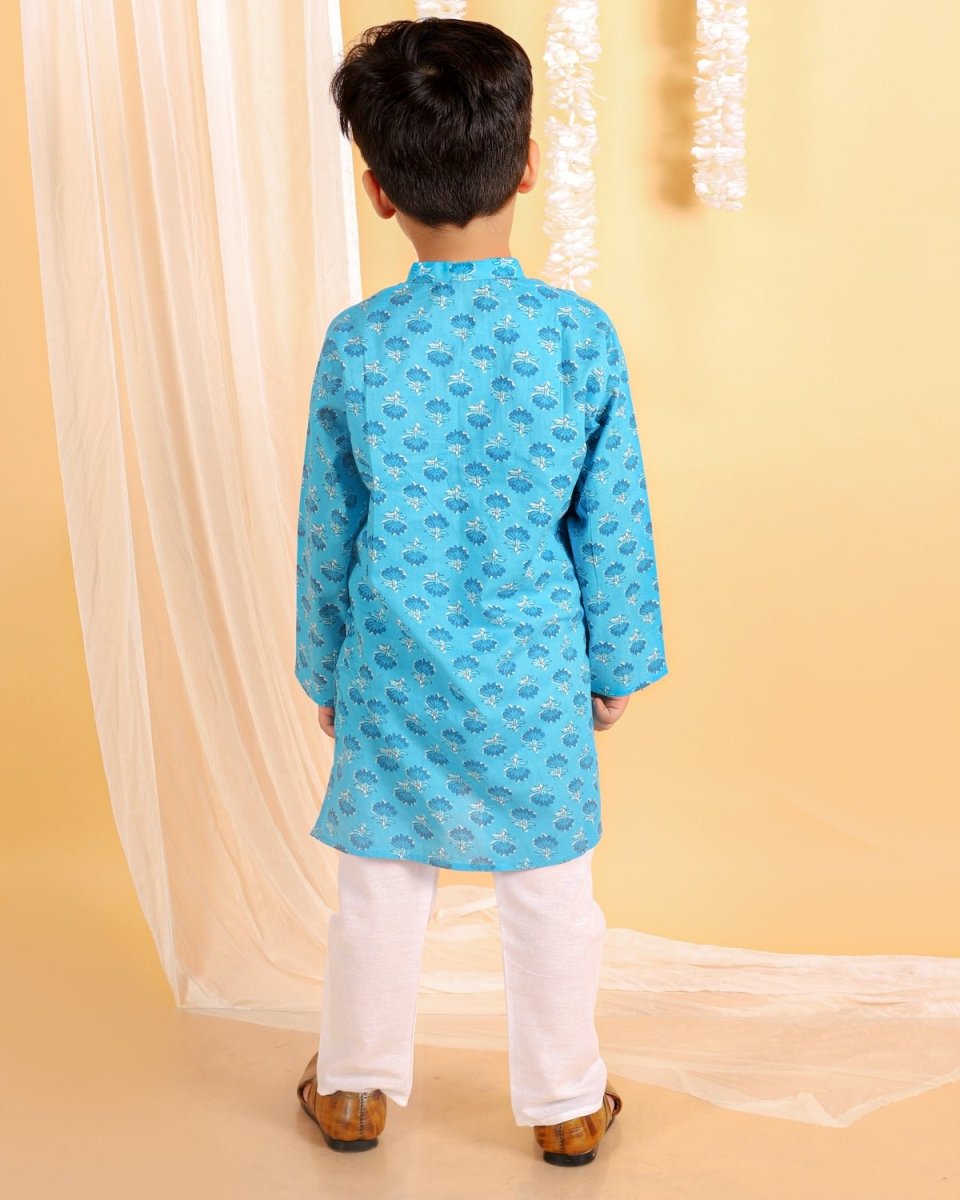 Ocean Blue Boys Kurta Pajama Set For Kids