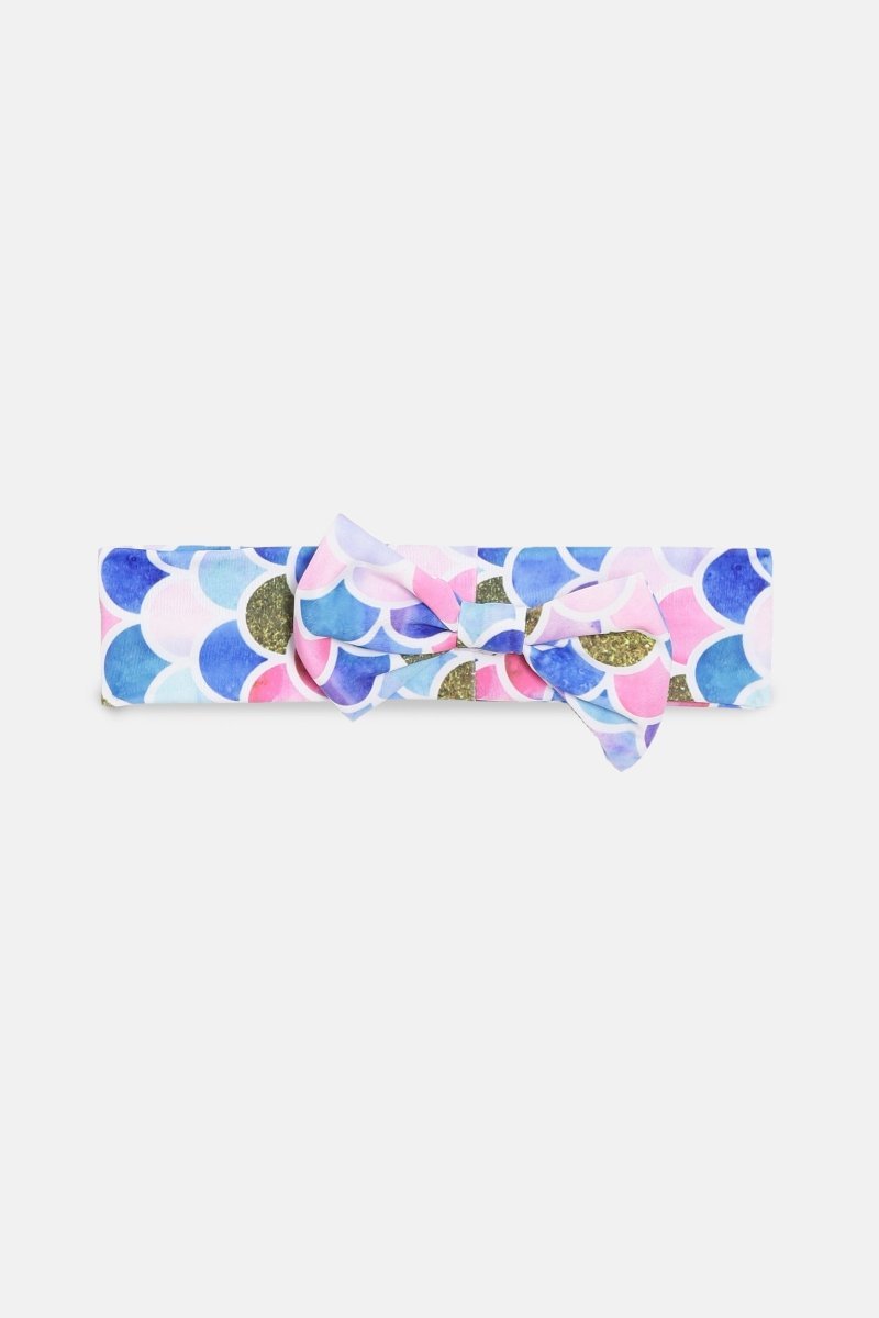 Mermaid Print Sleeveless Girls Swimsuit With Headband