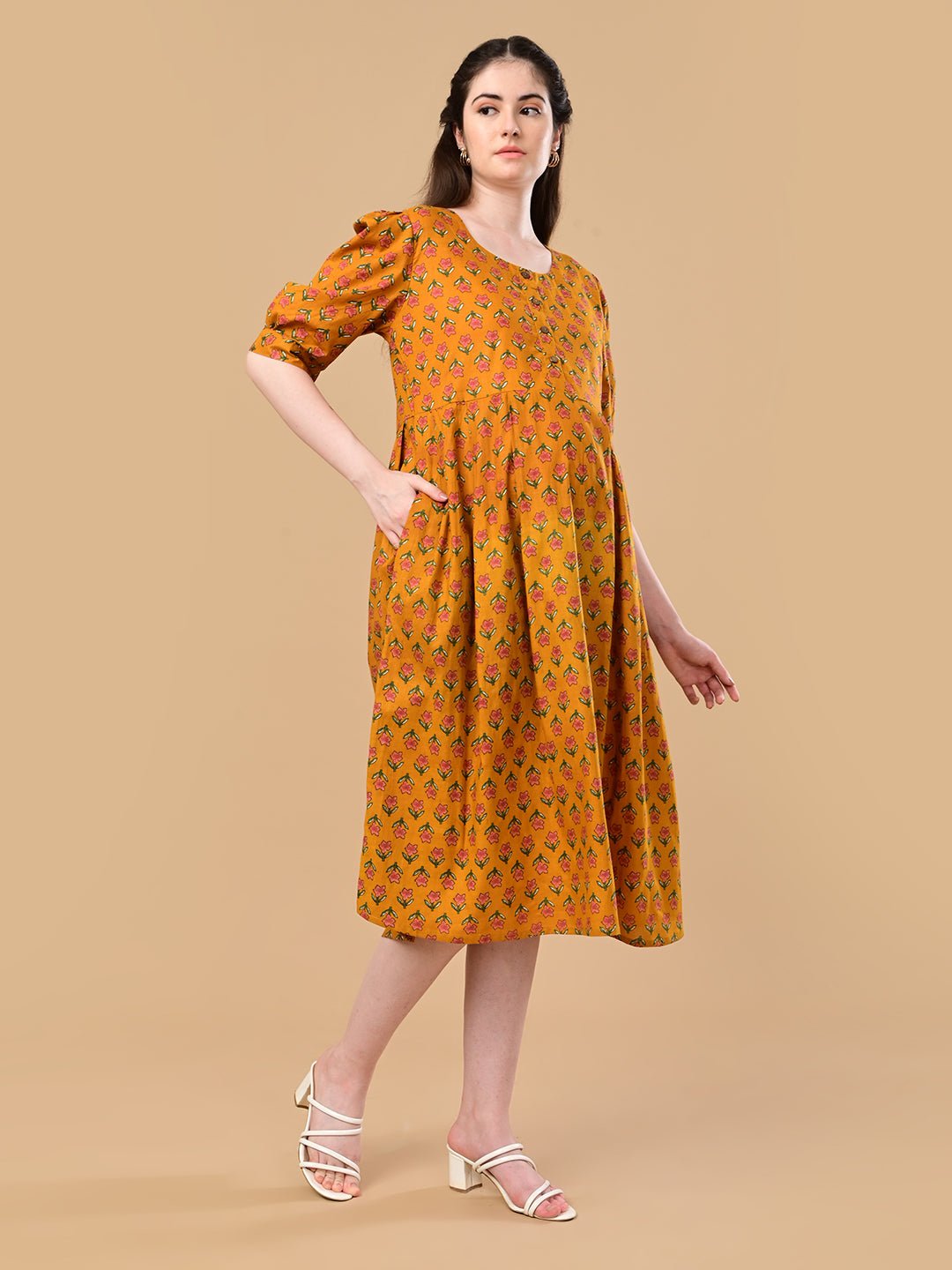  Ochre Orbit Maternity and Nursing Dress Mustard