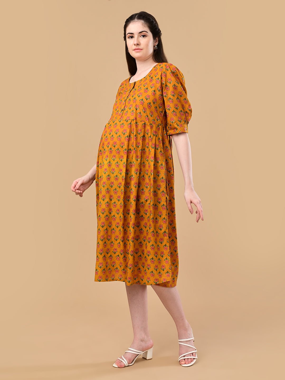  Ochre Orbit Maternity and Nursing Dress Mustard