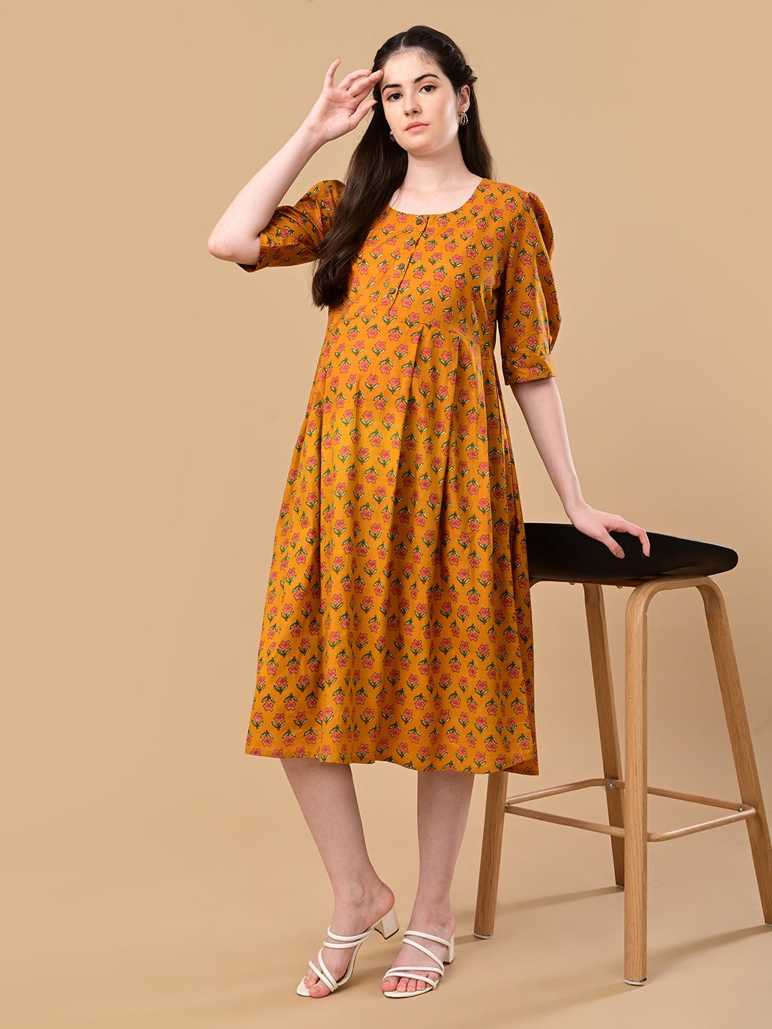  Ochre Orbit Maternity and Nursing Dress Mustard