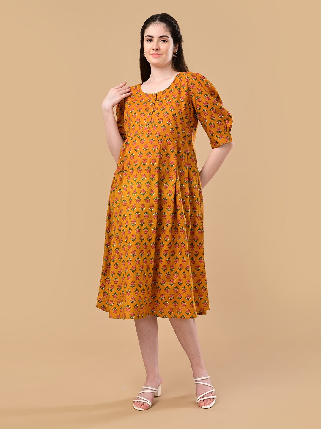  Ochre Orbit Maternity and Nursing Dress Mustard