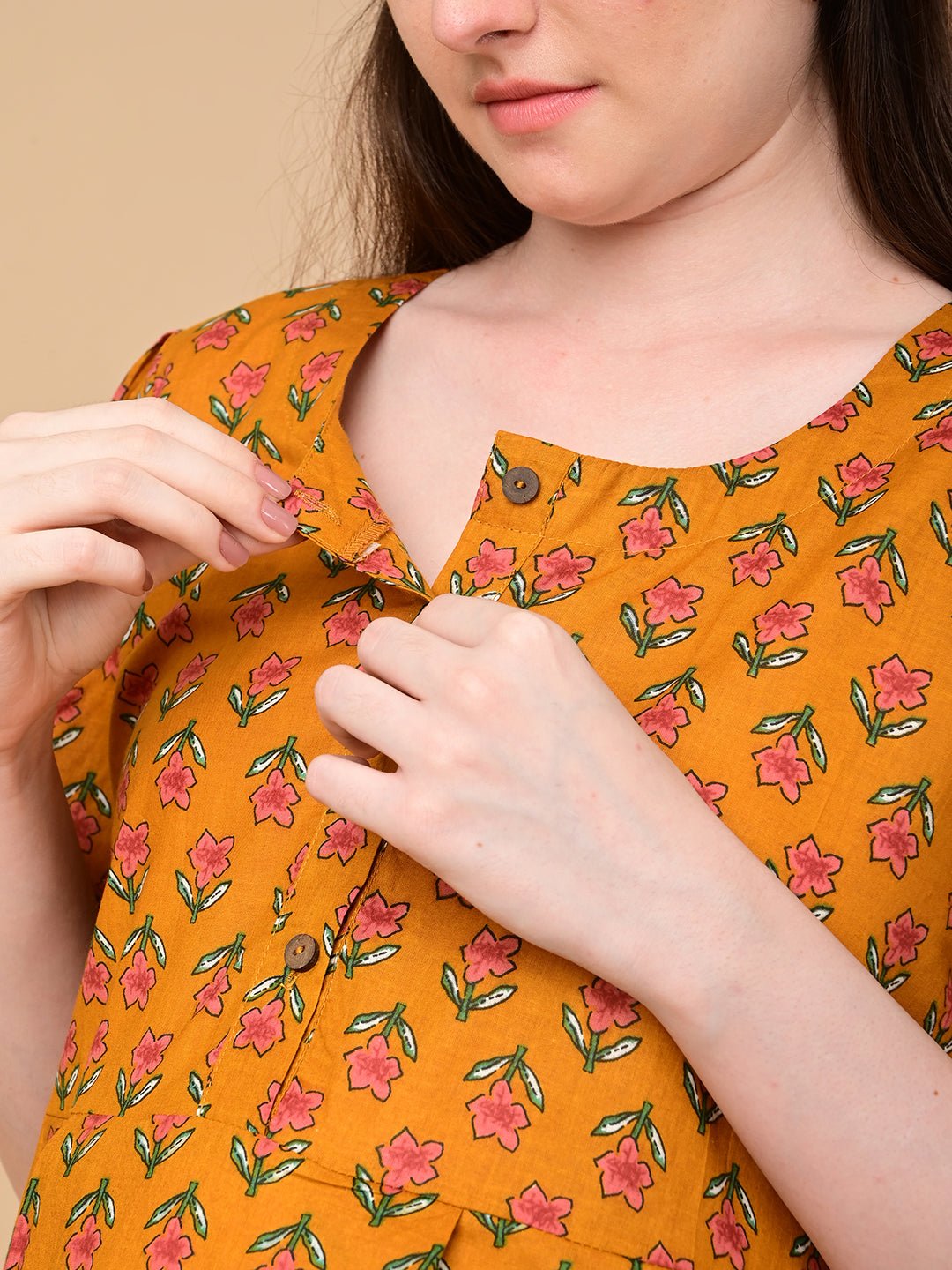  Ochre Orbit Maternity and Nursing Dress Mustard