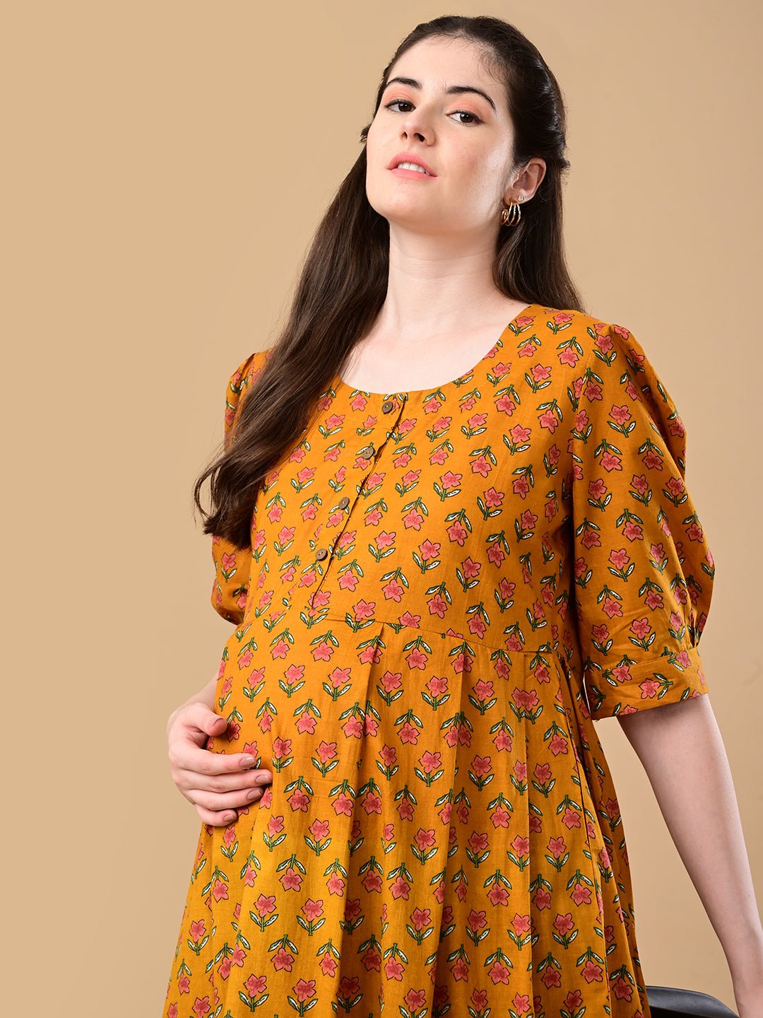  Ochre Orbit Maternity and Nursing Dress Mustard
