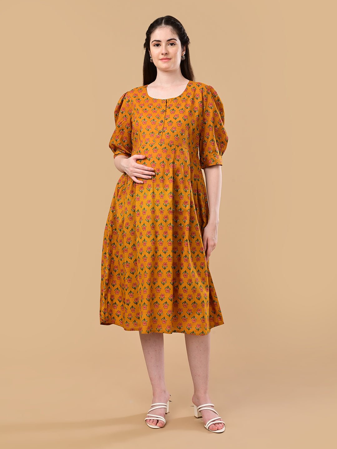  Ochre Orbit Maternity and Nursing Dress Mustard
