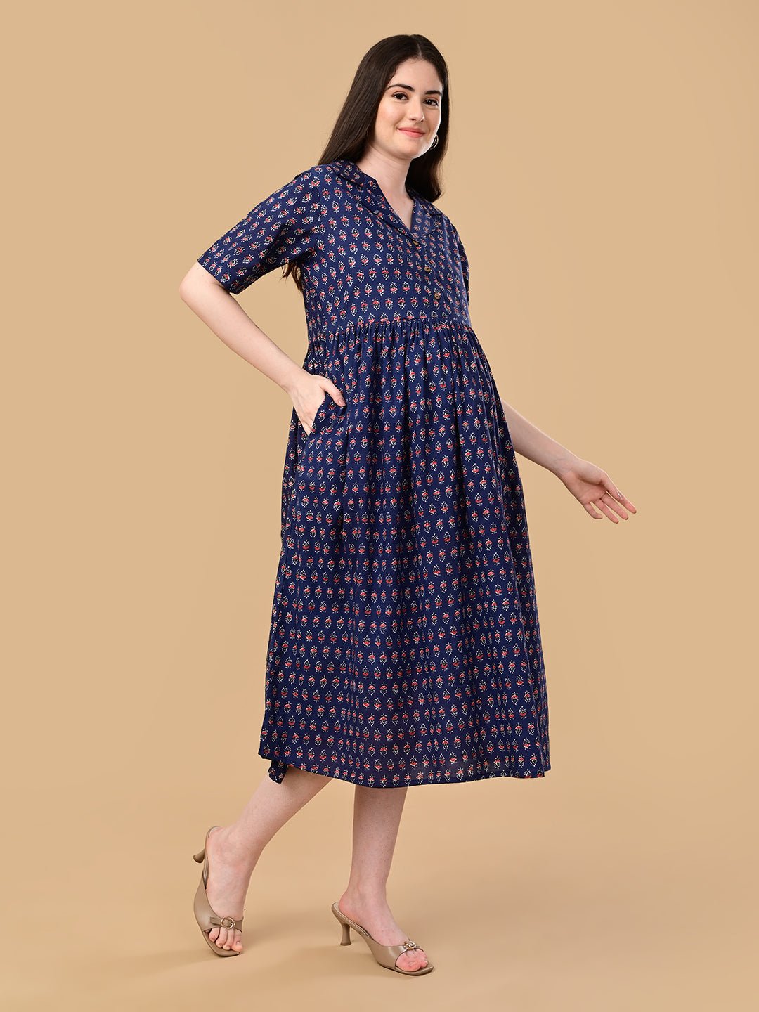  Off-Duty Navy Maternity and Nursing Dress Navy Blue