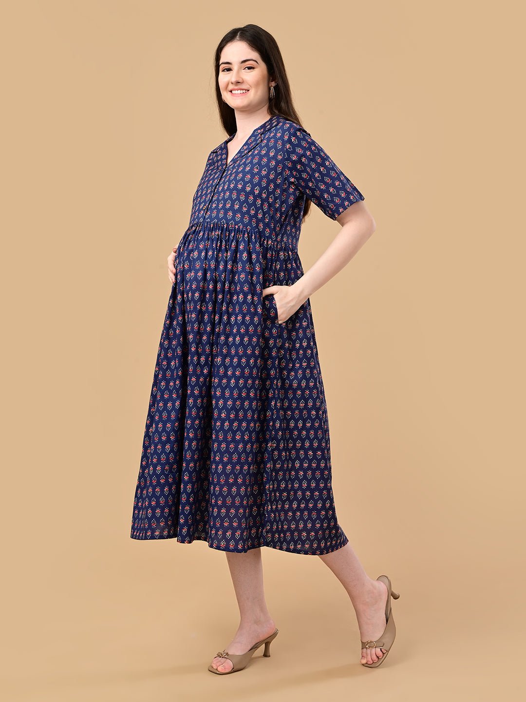  Off-Duty Navy Maternity and Nursing Dress Navy Blue