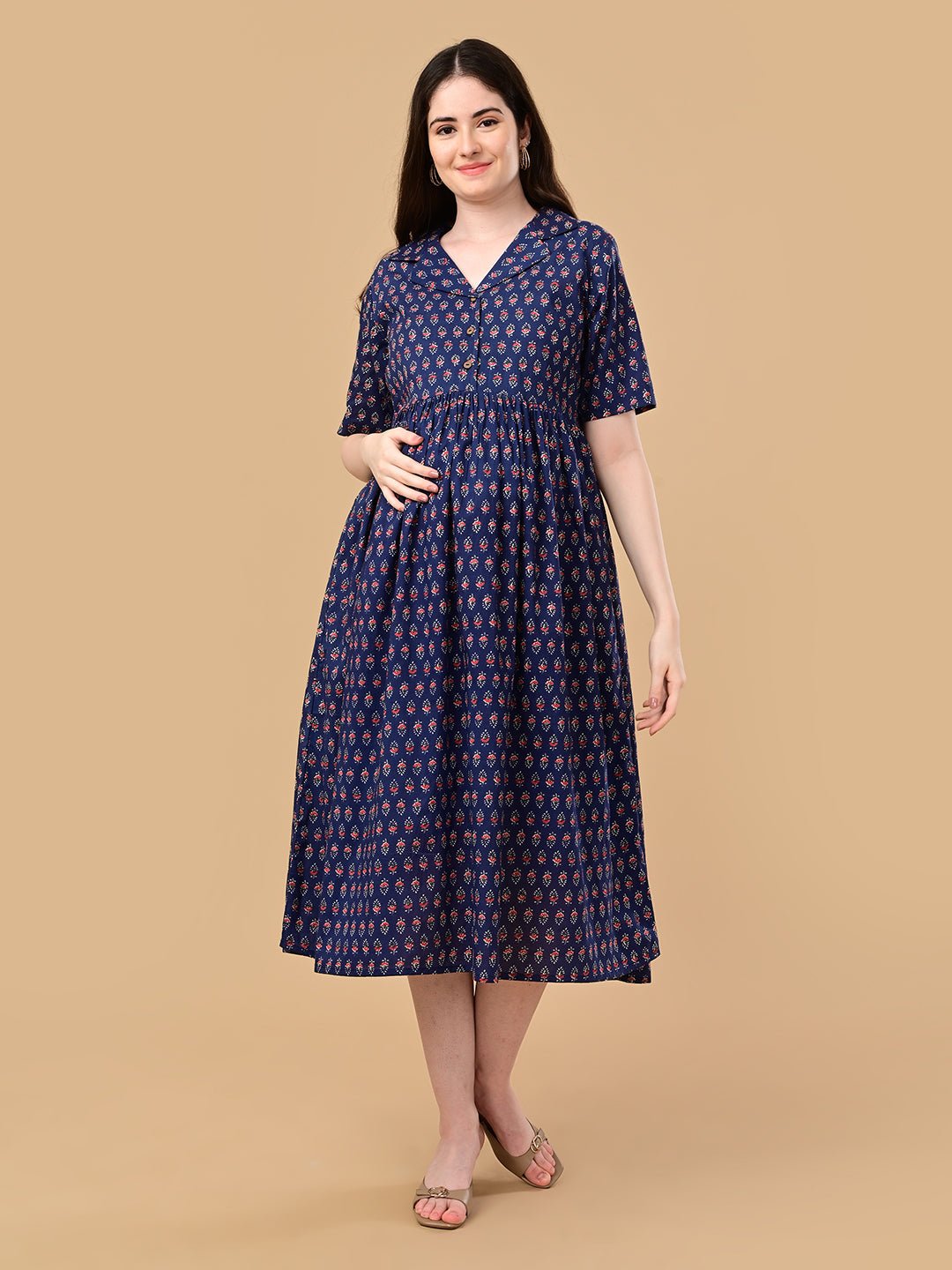  Off-Duty Navy Maternity and Nursing Dress Navy Blue