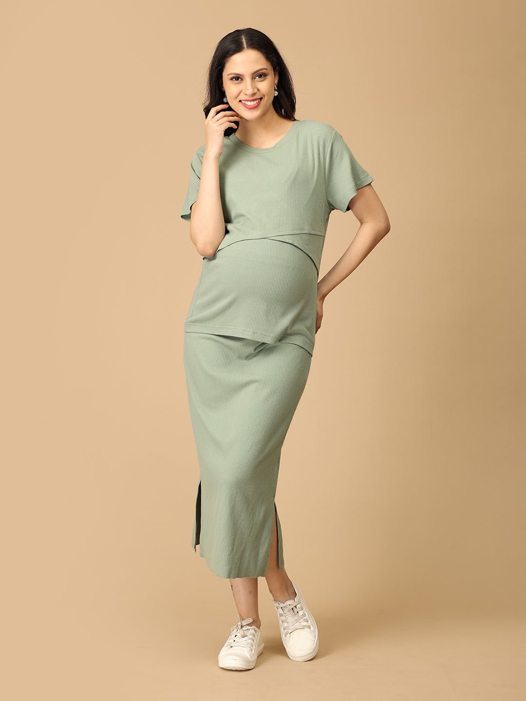  Olive the Trend Ribbed Maternity and Nursing Skirt Set Olive