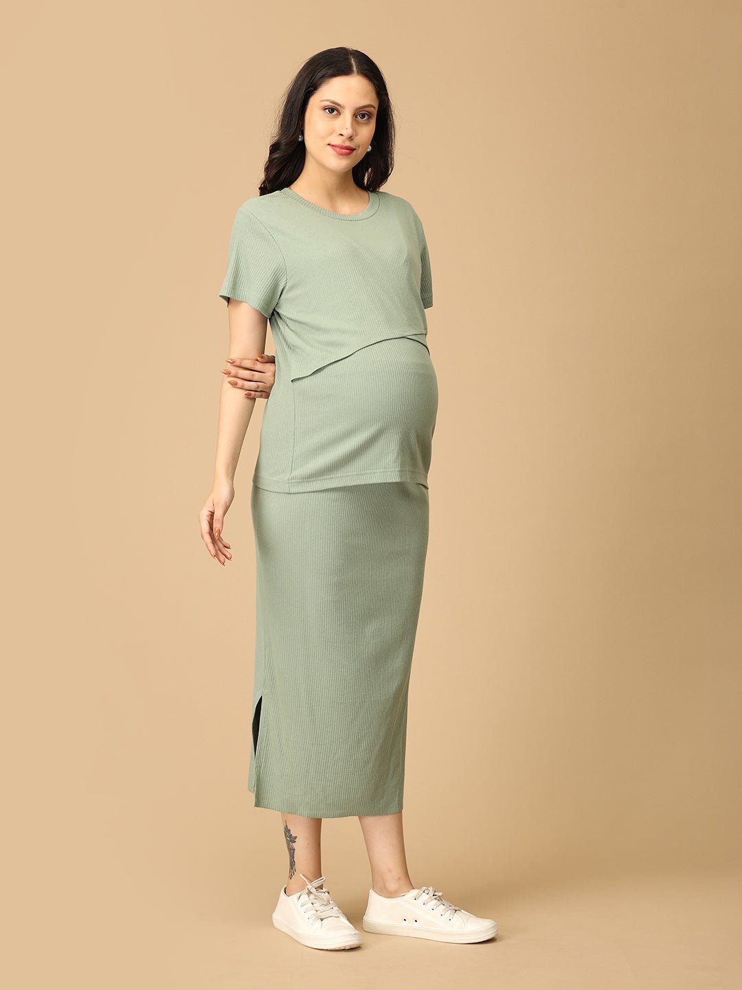  Olive the Trend Ribbed Maternity and Nursing Skirt Set Olive