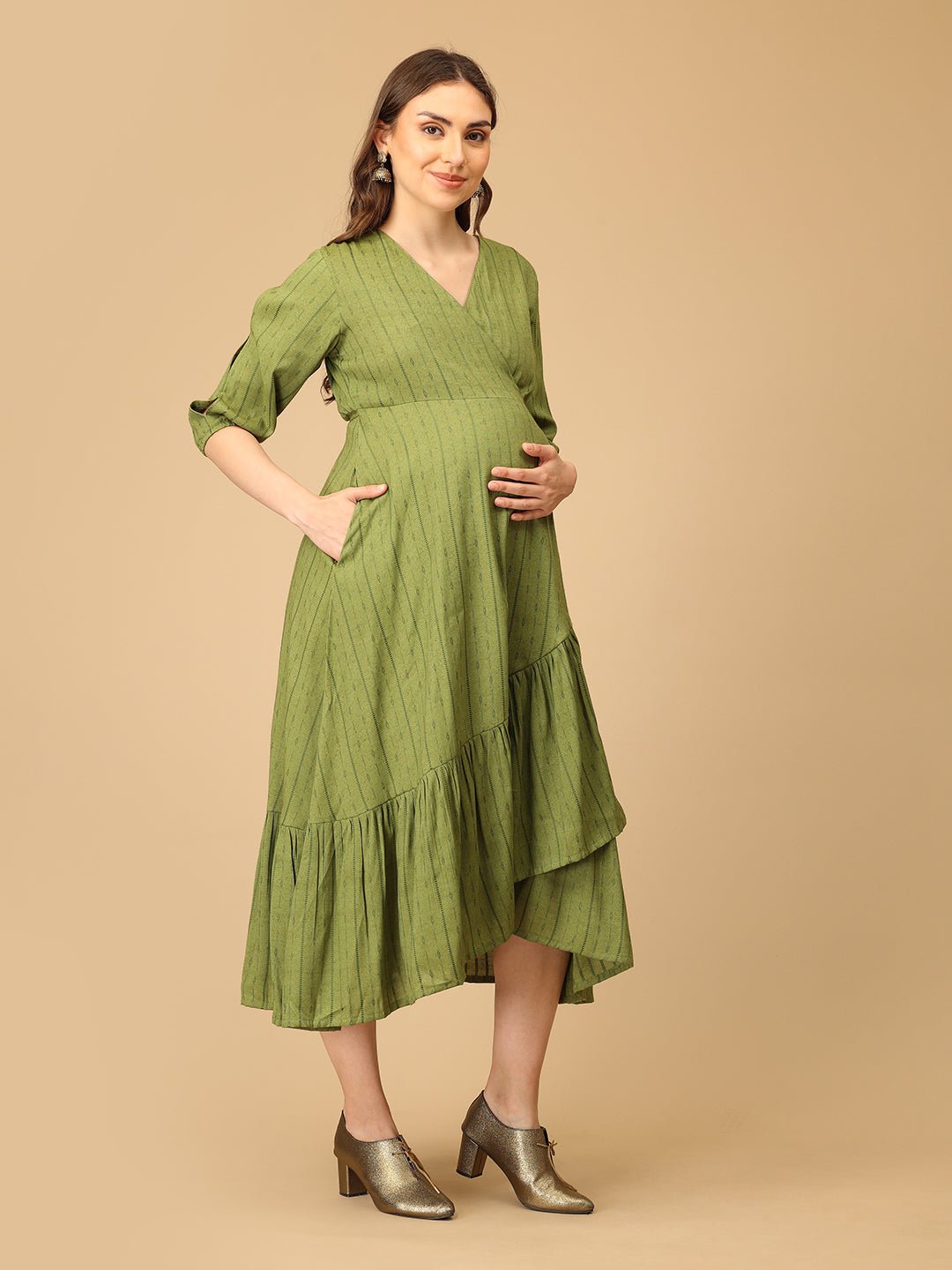  Olivious Maternity and Nursing Wrap Dress Olive