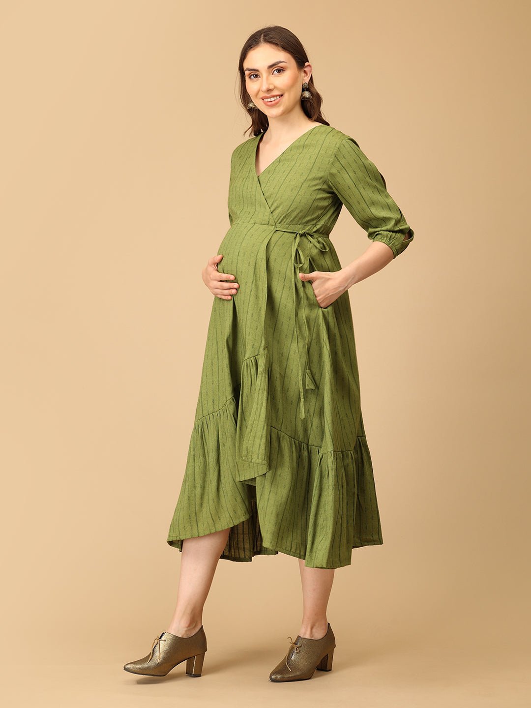  Olivious Maternity and Nursing Wrap Dress Olive