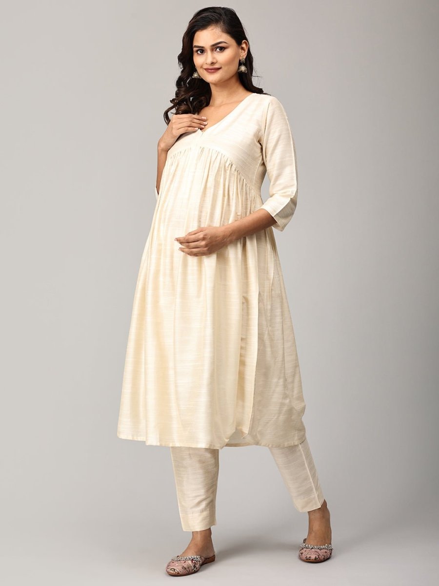  Onakkodi Maternity and Nursing Silk Kurta Set Off-white