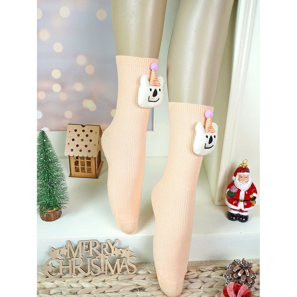 Little Surprise Box Orange 3D Party Hat Teddy Socks For Kids